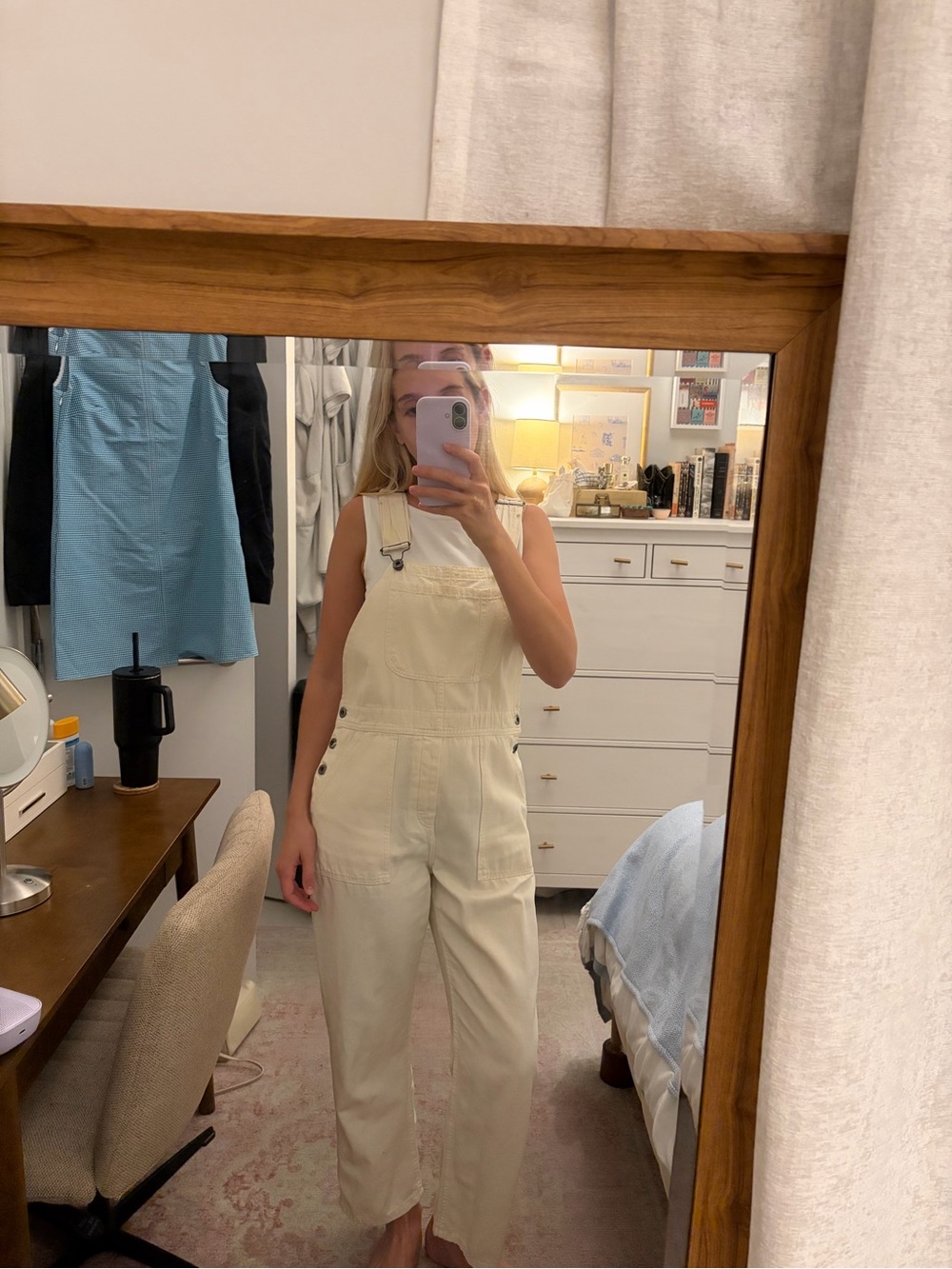 Zara Cream Women's Denim Overalls - Relaxed Straight Leg